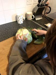 Cutting the cauliflower