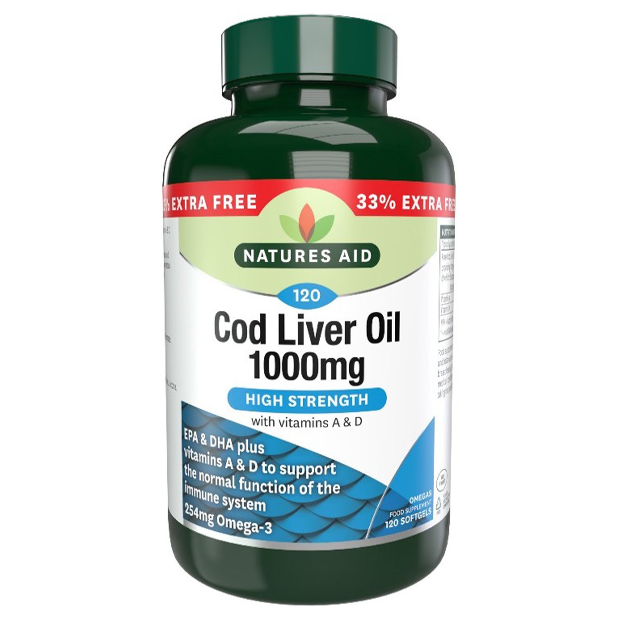 Natures Aid Cod Liver Oil (High Strength) 1000mg - 120 Softgels
