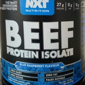 Container of NXT Nutrition Beef Protein Isolate Blue Rass 1.8KG