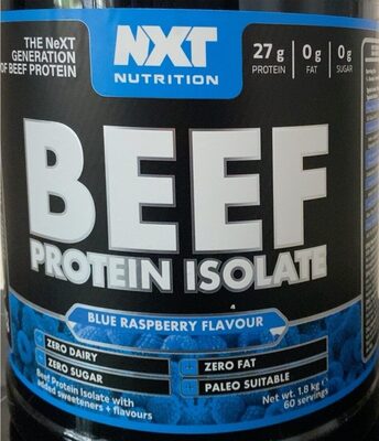 Container of NXT Nutrition Beef Protein Isolate Blue Rass 1.8KG