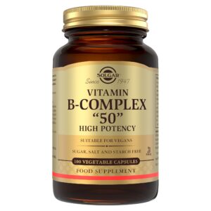 Solgar Vitamin B-Complex "50" High Potency Vegetable Capsules (pack shot; also sold as 100 caps)