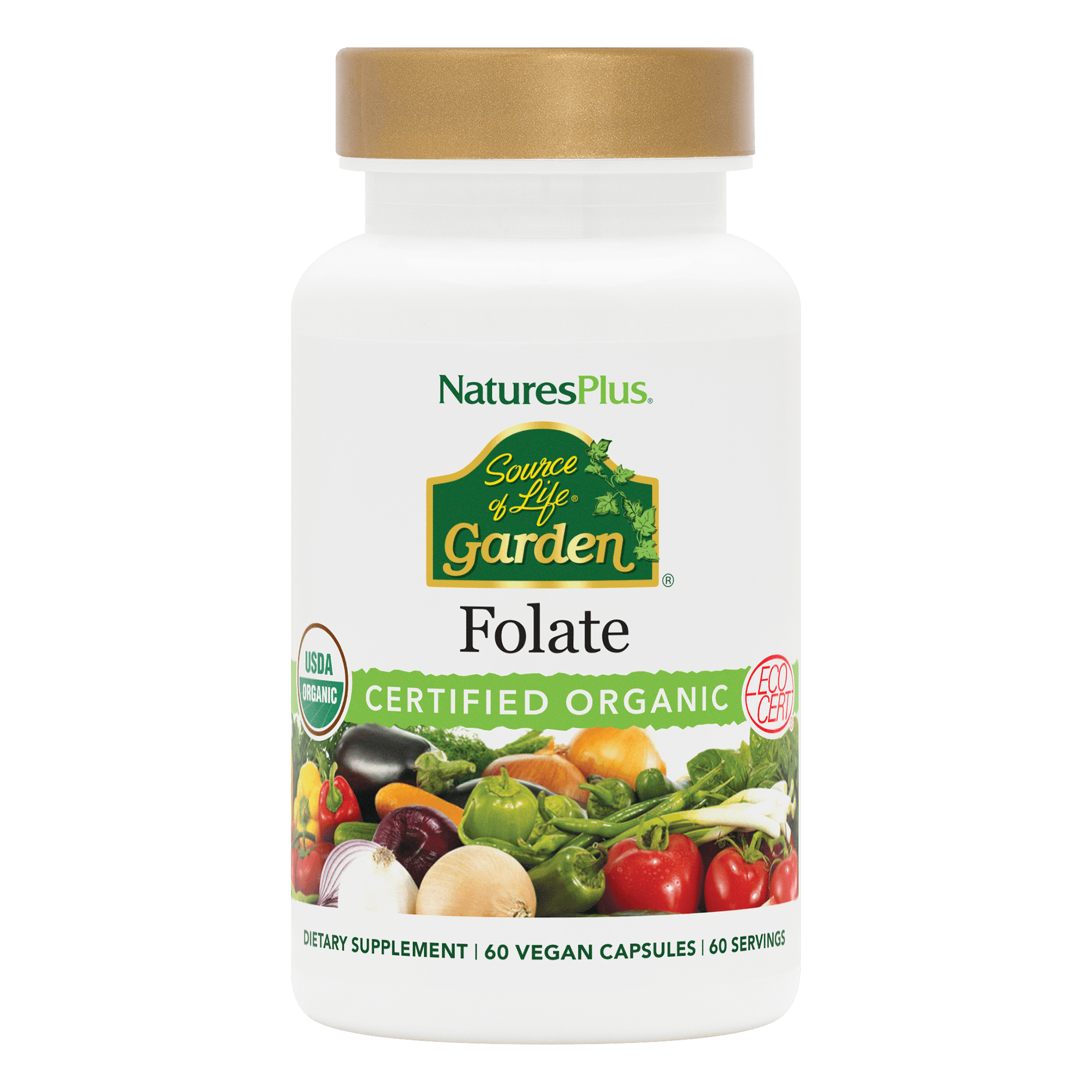 NaturesPlus Source of Life Garden Folate, 60 Vegan Capsules