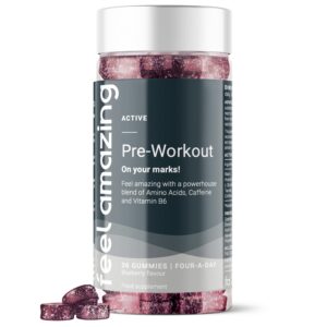 Feel Amazing Pre-Workout Gummies, blueberry flavour, 36 gummies (4 gummies per serving)